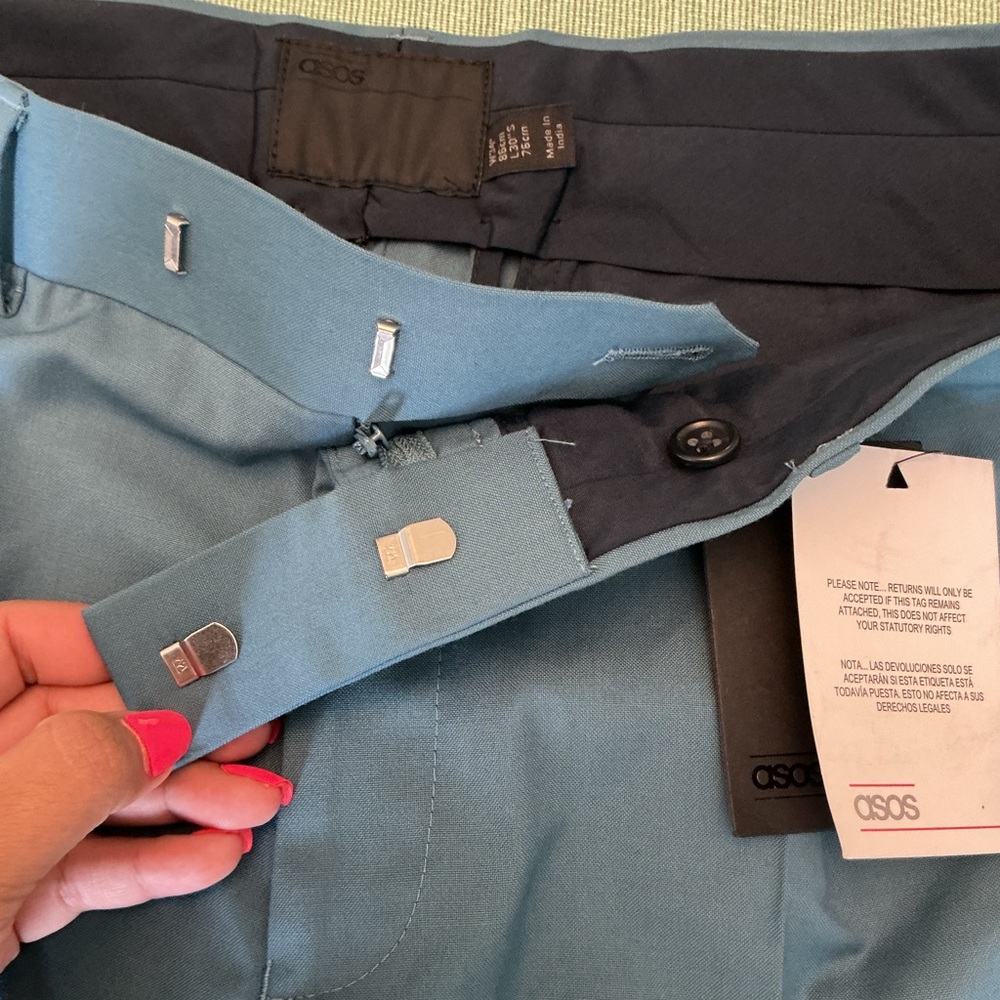 ASOS Men’s Dress Pants Teal Side Stripe Slim Fit 34x30 NWT - Picture 7 of 11
